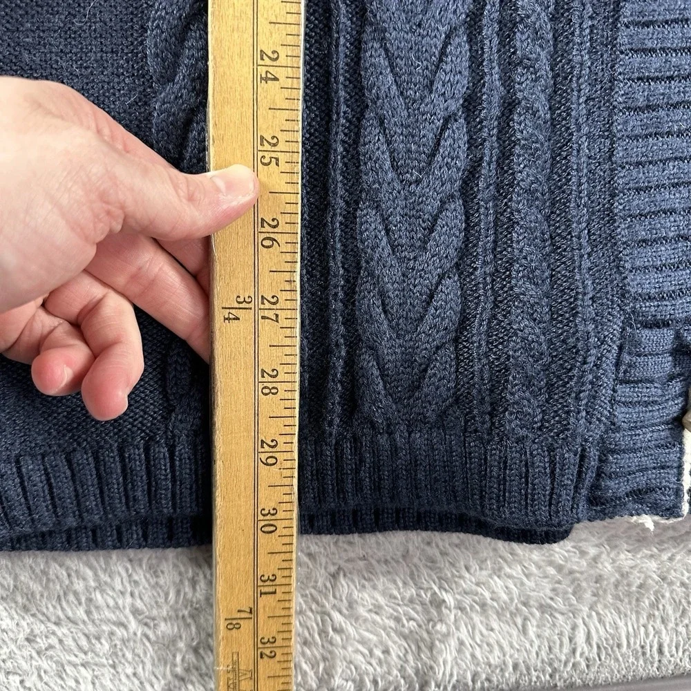 L.L Bean Wool Blend Cardigan Sweater Womens Large‎ Blue Sherpa Lined Cable Knit - Picture 3 of 9